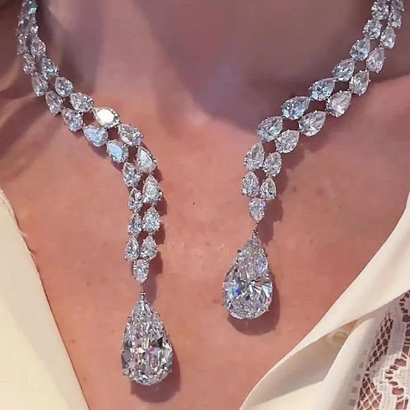 Open Design Pear Cut White Sapphire Pendant Necklace-Miusejewelry