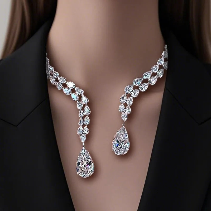 Open Design Pear Cut White Sapphire Pendant Necklace-Miusejewelry