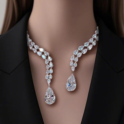 Open Design Pear Cut White Sapphire Pendant Necklace-Miusejewelry