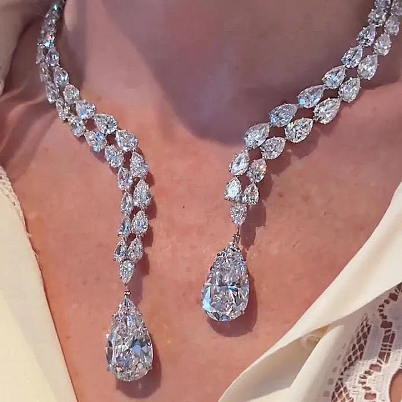 Open Design Pear Cut White Sapphire Pendant Necklace-Miusejewelry
