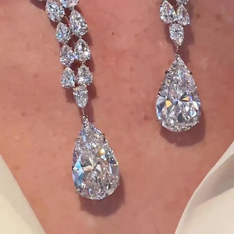 Open Design Pear Cut White Sapphire Pendant Necklace-Miusejewelry