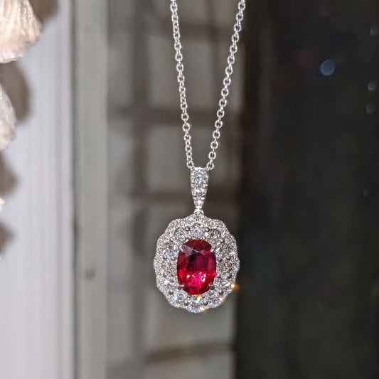 18Ct Oval Cut Ruby Sapphire Necklace-Miusejewelry