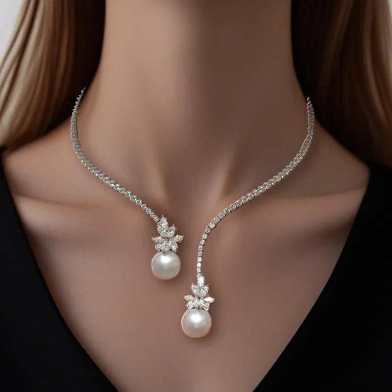 Open Design Round Pearl Sapphire Pendant Necklace-Miusejewelry