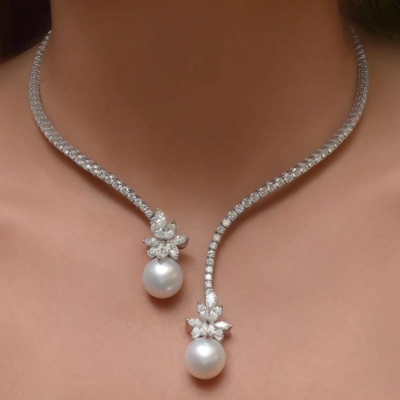 Open Design Round Pearl Sapphire Pendant Necklace-Miusejewelry