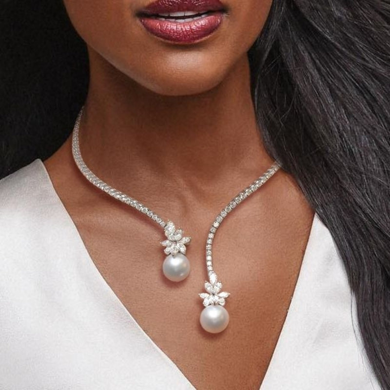 Open Design Round Pearl Sapphire Pendant Necklace-Miusejewelry