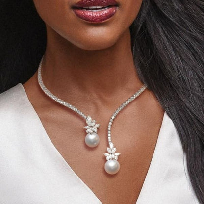 Open Design Round Pearl Sapphire Pendant Necklace-Miusejewelry