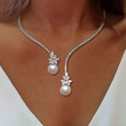 Open Design Round Pearl Sapphire Pendant Necklace-Miusejewelry