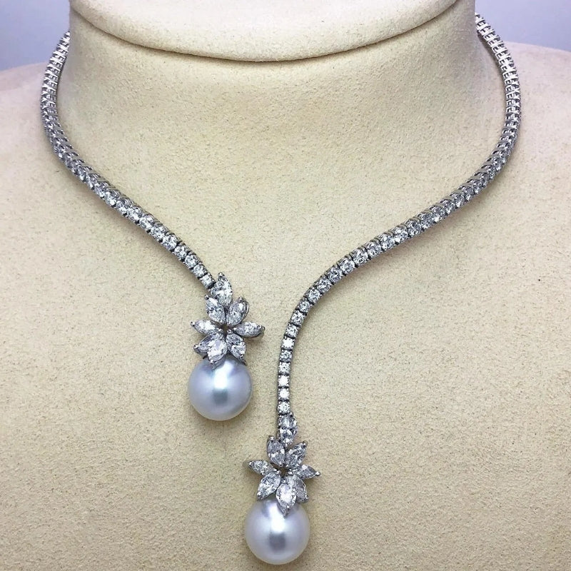 Open Design Round Pearl Sapphire Pendant Necklace-Miusejewelry