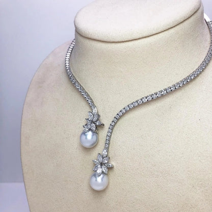 Open Design Round Pearl Sapphire Pendant Necklace-Miusejewelry