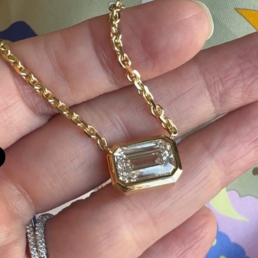 13Ct Baguette Cut White Sapphire Yellow Gold Necklace-Miusejewelry