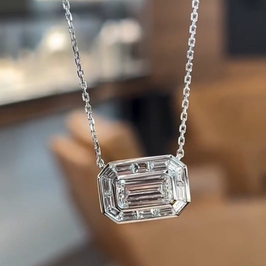 13Ct Baguette Cut White Sapphire Silver Necklace-Miusejewelry
