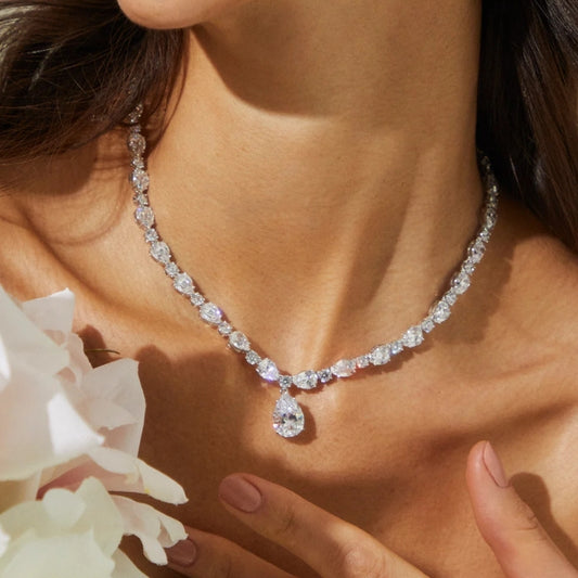 33Ct Pear Cut White Sapphire Necklace-Miusejewelry