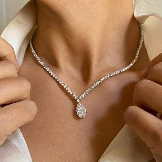 28Ct Pear Cut White Sapphire Silver Necklace-Miusejewelry
