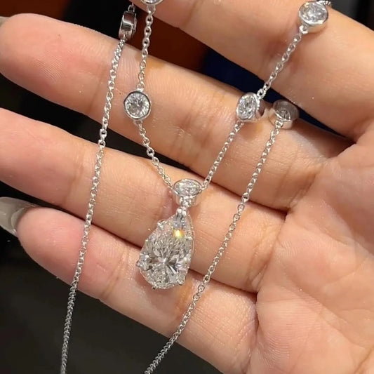 18Ct Pear Cut White Sapphire Silver Necklace-Miusejewelry