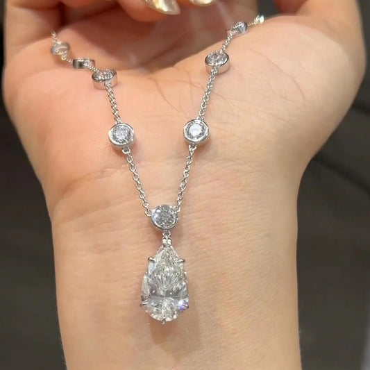 18Ct Pear Cut White Sapphire Silver Necklace-Miusejewelry