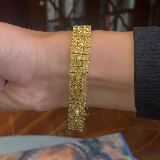 26Ct Round Cut Yellow Sapphire Handmade 3 Rows Bracelet-Miusejewelry