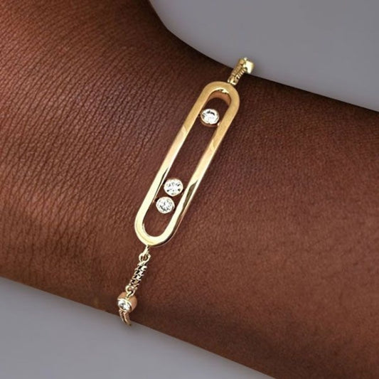 Unique White Sapphire Round Cut Golden Bracelet-Miusejewelry