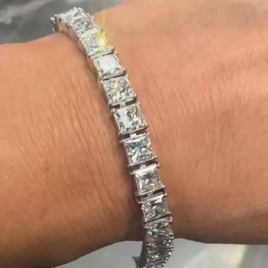 18Ct Princess Cut White Sapphire Tennis Bracelet-Miusejewelry