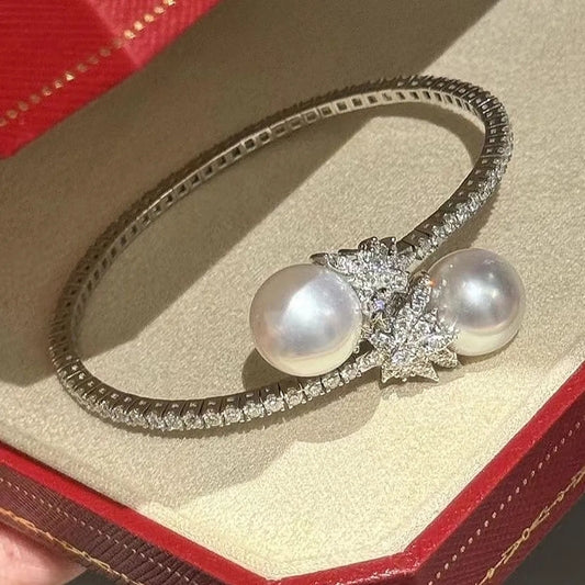 Open Design Marquise Cut White Sapphire Bracelet With Pearl-Miusejewelry