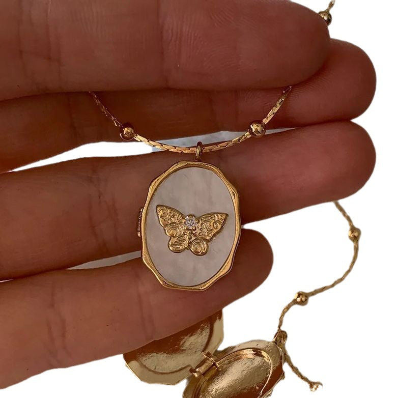 Casual Butterfly Shell Album Vintage Openable Necklaces