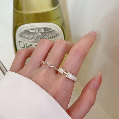 Style Vintage Zircon Dripping Oil Metal Open Suit Female Rings