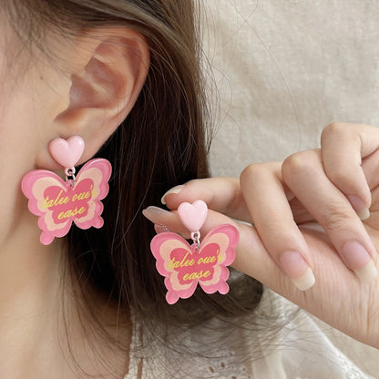 Sier Needle Dopamine Butterfly Hot Love Vitality Design Earrings