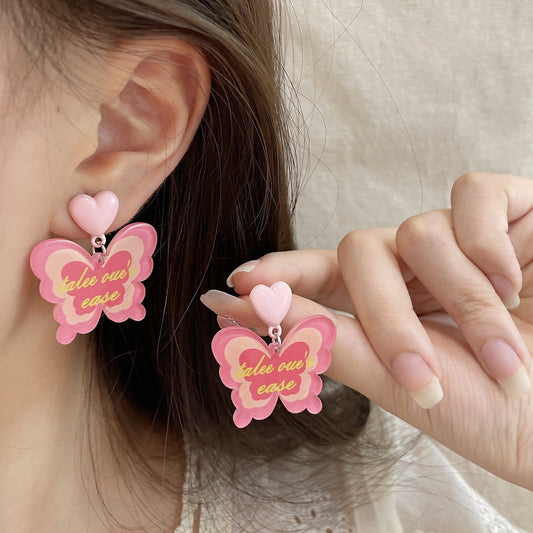 Sier Needle Dopamine Butterfly Hot Love Vitality Design Earrings