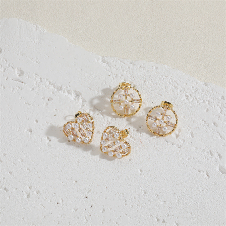 Design Pearl Zircon Elegant Heart Premium Earrings