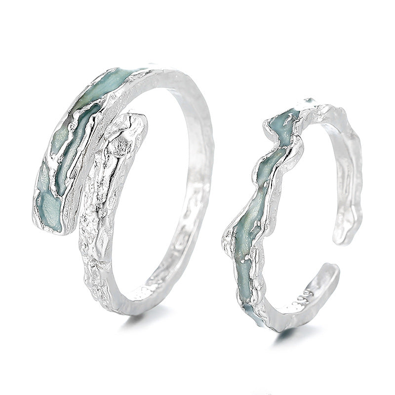 Simple Irregular Sterling Sier Design Texture Chinese Valentine's Rings