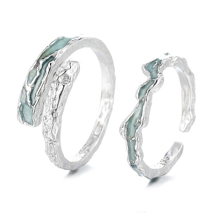 Simple Irregular Sterling Sier Design Texture Chinese Valentine's Rings