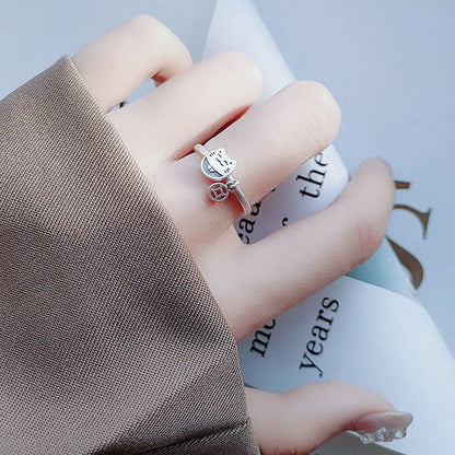 Women's Retro Text Copper Coin Lucky Cat Rings