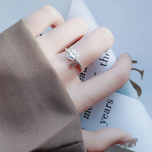 Women's Retro Text Copper Coin Lucky Cat Rings