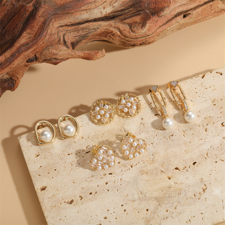 Design Pearl Zircon Elegant Heart Premium Earrings