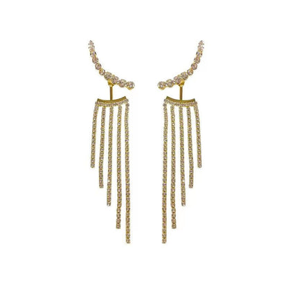 Fashion Tassel Rhinestone Personality Metal Design Earrings