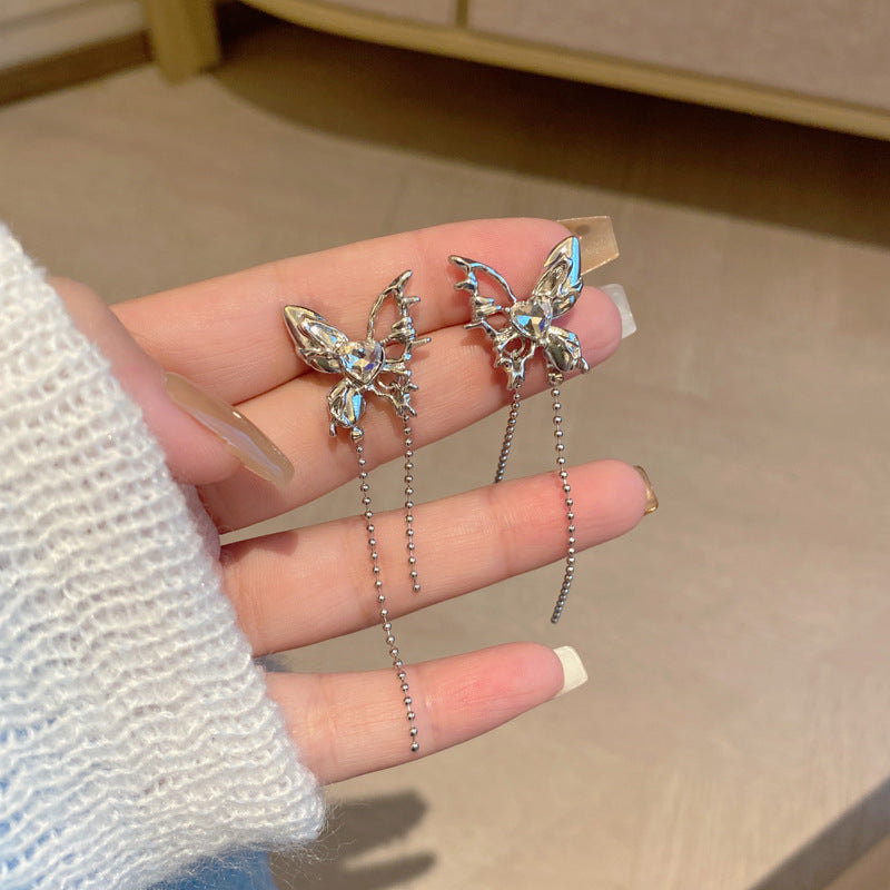 Sier Needle Sweet Cool Irregular Tassel Dignified Hollow Rings