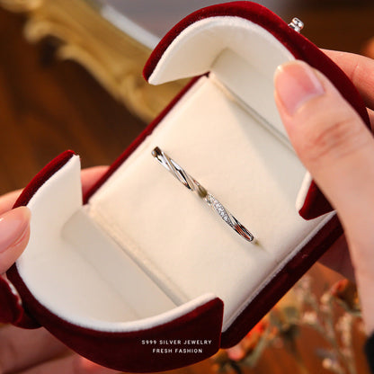 Sier Love Simple Wave Texture Valentine's Rings