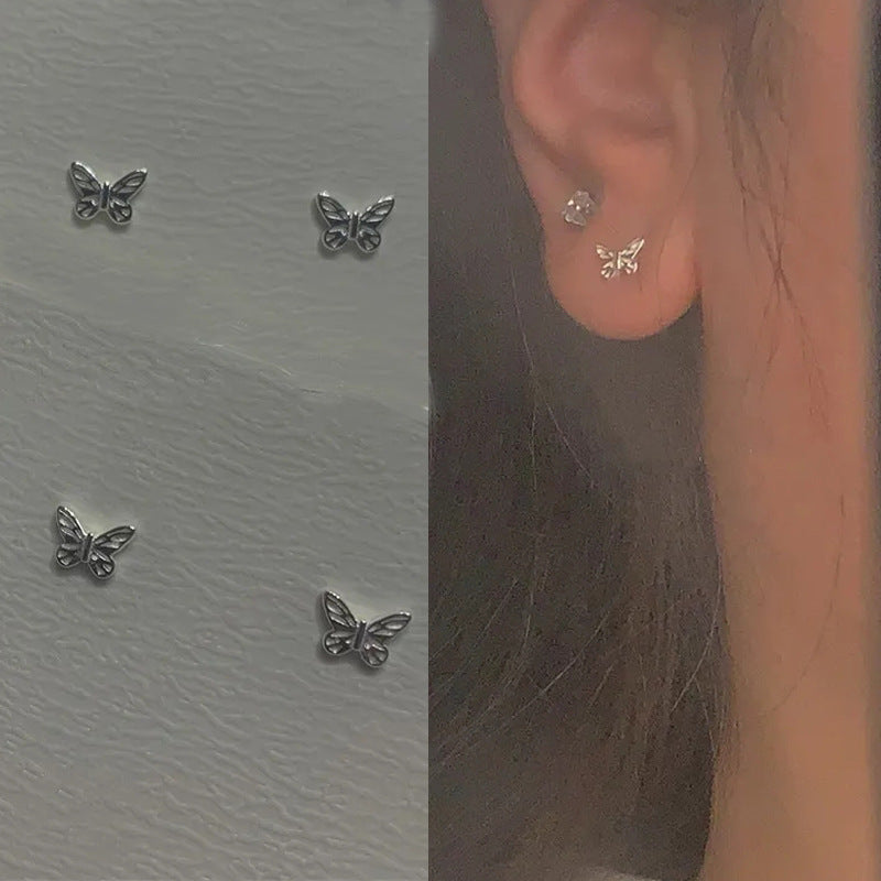 Women's Summer Mini Sier Small Butterfly Ear Rings