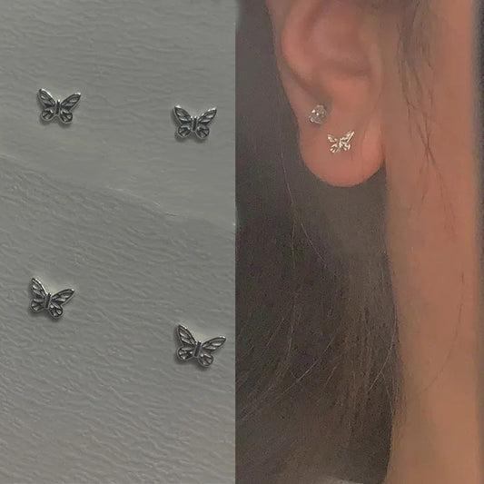 Women's Summer Mini Sier Small Butterfly Ear Rings