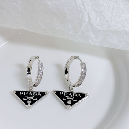 Women's Triangle Zircon Hoop Elegant High Sense Ear Clip Personalized Earrings