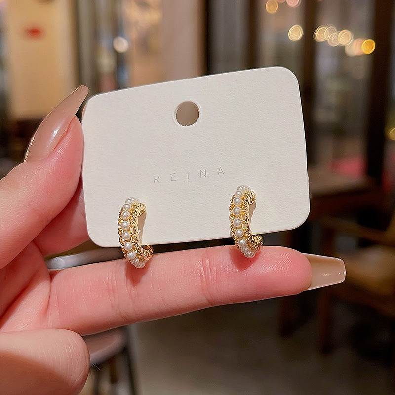 Sier Needle Classic Style Pearl Light Earrings