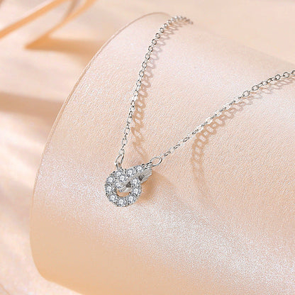 Women's Rose Gold Round Buckle Double Diamond Inlaid Short Clavicle Necklaces