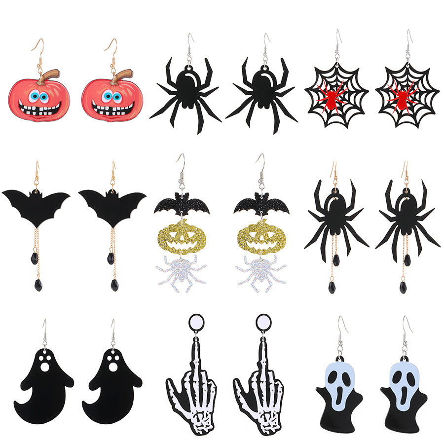 Female Gothic Dark Bat Spider Pumpkin Earrings