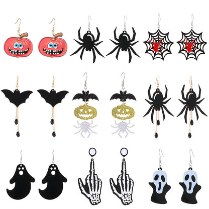 Female Gothic Dark Bat Spider Pumpkin Earrings