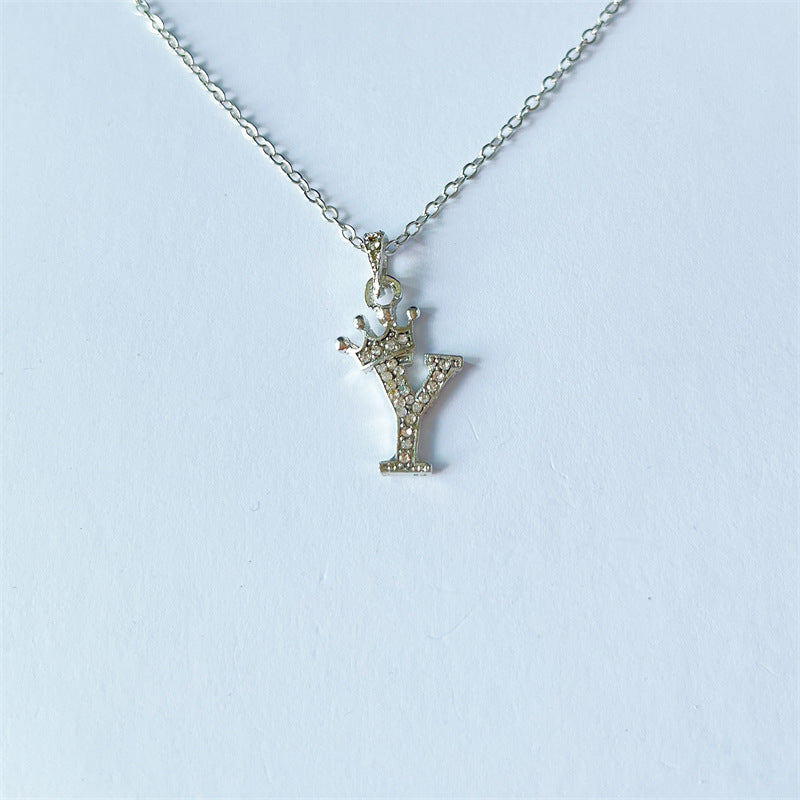 English Letters Full Diamond Pendant Simple Necklaces