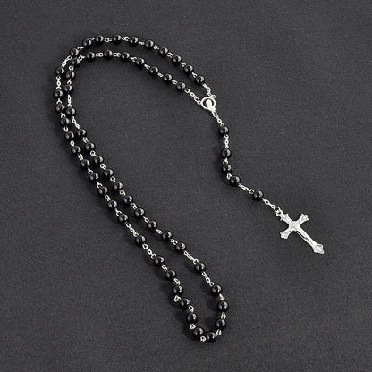 Pearl Cross Beads Long Handmade Unisex Textured Tassel Necklaces
