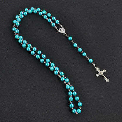 Pearl Cross Beads Long Handmade Unisex Textured Tassel Necklaces