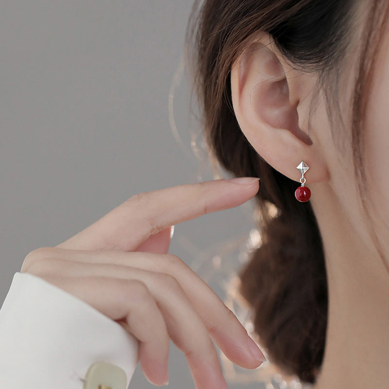 Women's Agate Bean Retro Simple Square Small Earrings