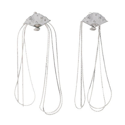 Chinese Style Antique Fan Long Fringe Earrings