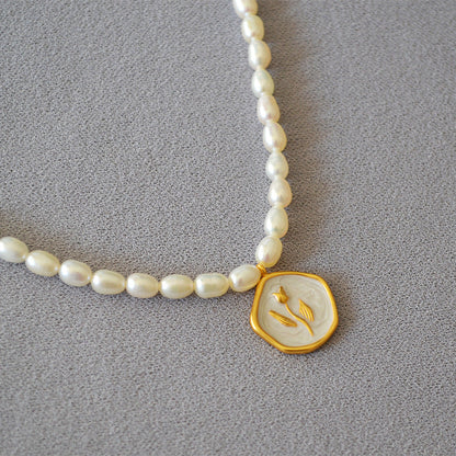 French Elegant Pearl White Enamel Vintage Rose Gold Coin Necklaces
