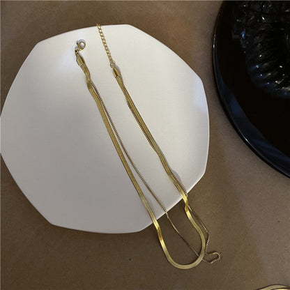 Steel Simple Double Layer Twin Clavicle Chain Necklaces